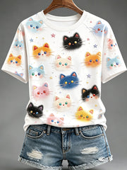 Frauen bunte Katzen drucken T-Shirts