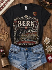 Damen-T-Shirt mit kurzen Ärmeln und grafischem Städte-Souvenir-Print