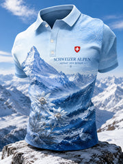 Herren-Poloshirt mit kurzen Ärmeln und Alpenberg-Print