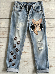 Damen-Hose mit Tier- und Hunde-Art-Print, ausgestellt