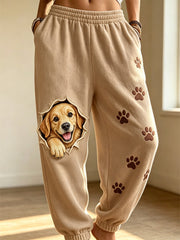 Damen-Liebevolle Freizeithose mit Hunde-Muster-Druck
