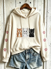 Damen niedliches Katzen muster bedruckt Freizeit Hoodie