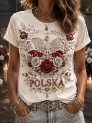 Damen Retro polnischer Adler Floral lässig T-Shirt
