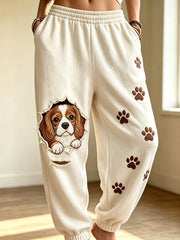 Damen-Liebevolle Freizeithose mit Hunde-Muster-Druck