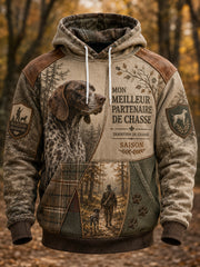Übergroßes Kapuzenpullover für Herren im französischen Jagdstil mit abfallenden Schultern und Taschen