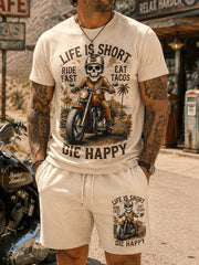 Herren-T-Shirt-Set mit Retro-Motorrad-Grafikdruck