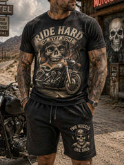 Herren-T-Shirt-Set mit Retro-Motorrad-Grafikdruck