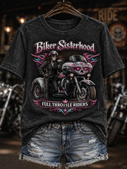 Frauen Vintage Motorrad Muster Druck T-Shirt