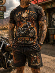 Herren-T-Shirt-Set mit Retro-Motorrad-Grafikdruck