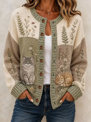 Damen-Strickjacke mit lässigem Tiermotiv-Druck