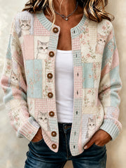 Damen-Strickjacke mit lässigem Tiermotiv-Druck