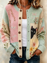 Damen-Strickjacke mit lässigem Tiermotiv-Druck