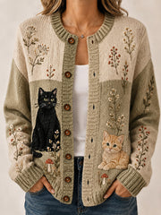 Damen-Strickjacke mit lässigem Tiermotiv-Druck