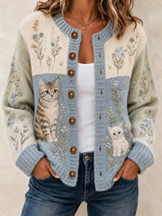 Damen-Strickjacke mit lässigem Tiermotiv-Druck
