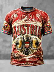 Herren-Retro-T-Shirt in Rot mit österreichischem Wien-Oktoberfest-Print, lässig geschnitten