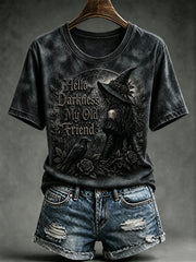 Damen-T-Shirt mit Aufdruck „Hello Darkness My Old Friend“