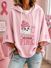 Frauen im Oktober tragen wir rosa Halloween Pink Ghost Print Brustkrebs Sensi bilisierung Unterstützung Kurzarm Hoodie