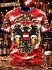 Rotes, bedrucktes Vintage-Casual-T-Shirt für Herren im österreichischen Oktoberfest-Stil