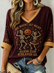 Damen-Halloween-T-Shirt mit Aufdruck „DIE NACHT IST NICHT ALLEIN ZUM SCHLAFEN DA“