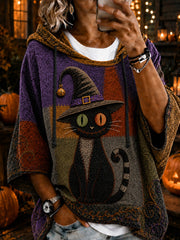 Damen-Halloween-Kapuzenpullover mit Katzenmuster
