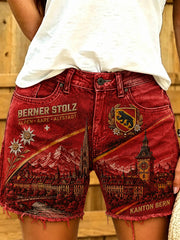 Lässige Damen-Jeansshorts mit Stadt-Souvenir-Print