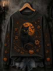 Damen-Sweatshirt mit Halloween-Katzen druck