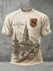 Herren-Raglan-T-Shirt mit kurzen Ärmeln und urbanem, denkwürdigem Grafikdruck