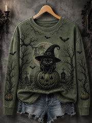 Damen-Halloween-Sweatshirt mit Katzenmuster