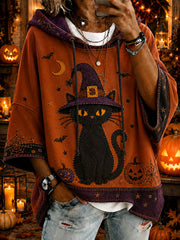 Frauen Halloween Katze Print Hoodie