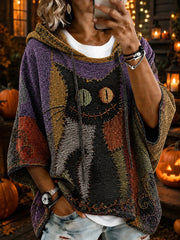 Damen-Halloween-Kapuzenpullover mit Katzenmuster
