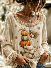Herbst bäume für Damen Herbst blätter Bedrucktes Baumwoll-Leinen-Hemd