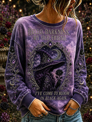 Damen-Halloween-Pullover mit Hexen-Print: Hallo, Dunkelheit, mein alter Freund