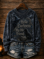 Damen-Halloween-Sweatshirt mit dem Aufdruck „Hello Darkness My Old Friend“