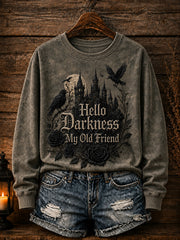 Damen-Halloween-Sweatshirt mit dem Aufdruck „Hello Darkness My Old Friend“