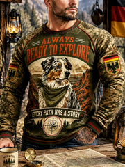 Herren Retro Deutscher Schäferhund Camouflage Patchwork Print Lässiges T-Shirt mit langen Ärmeln