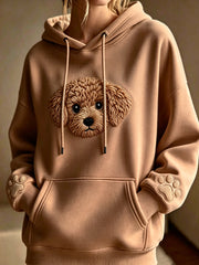 Damen-Kapuzenpullover mit Tiermuster, Rundhalsausschnitt und langen Ärmeln