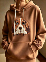 Damen-Kapuzenpullover mit Tiermuster, Rundhalsausschnitt und langen Ärmeln