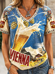 Frauen Österreich isches Oktoberfest Print Casual T-Shirt mit V-Ausschnitt