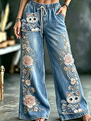 Katzen-Kunstdruck-Hosen für Damen