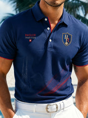 Herren-Poloshirt mit kurzen Ärmeln und vintagefußballinspiriertem Print