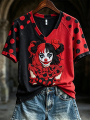 Damen Vintage Jester Inspiriertes Polka Dots Print Kontrast farben kurz ärmel iges T-Shirt