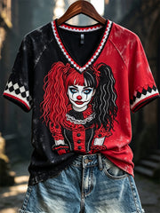 Damen Vintage Jester inspirierte Diamant muster druck Kontrast farbe kurz ärmel iges T-Shirt