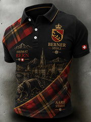Herren-Poloshirt mit kurzen Ärmeln und urbanem, denkwürdigem Grafikdruck