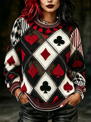 Damen Vintage Jester inspirierte Poker Diamant Muster Print Sweatshirt