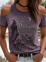 Damen-Halloween-T-Shirt mit dem Aufdruck „Hello Darkness My Old Friend“