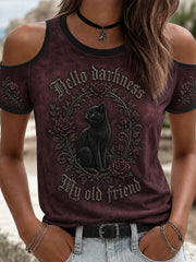 Damen-Halloween-T-Shirt mit dem Aufdruck „Hello Darkness My Old Friend“