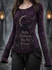 Damen-Halloween-T-Shirt mit dem Aufdruck „Hello Darkness My Old Friend“