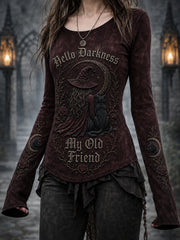 Damen-Halloween-T-Shirt mit dem Aufdruck „Hello Darkness My Old Friend“