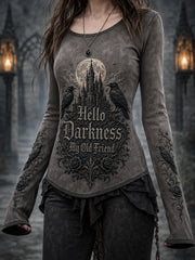 Damen-Halloween-T-Shirt mit dem Aufdruck „Hello Darkness My Old Friend“