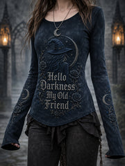 Damen-Halloween-T-Shirt mit dem Aufdruck „Hello Darkness My Old Friend“